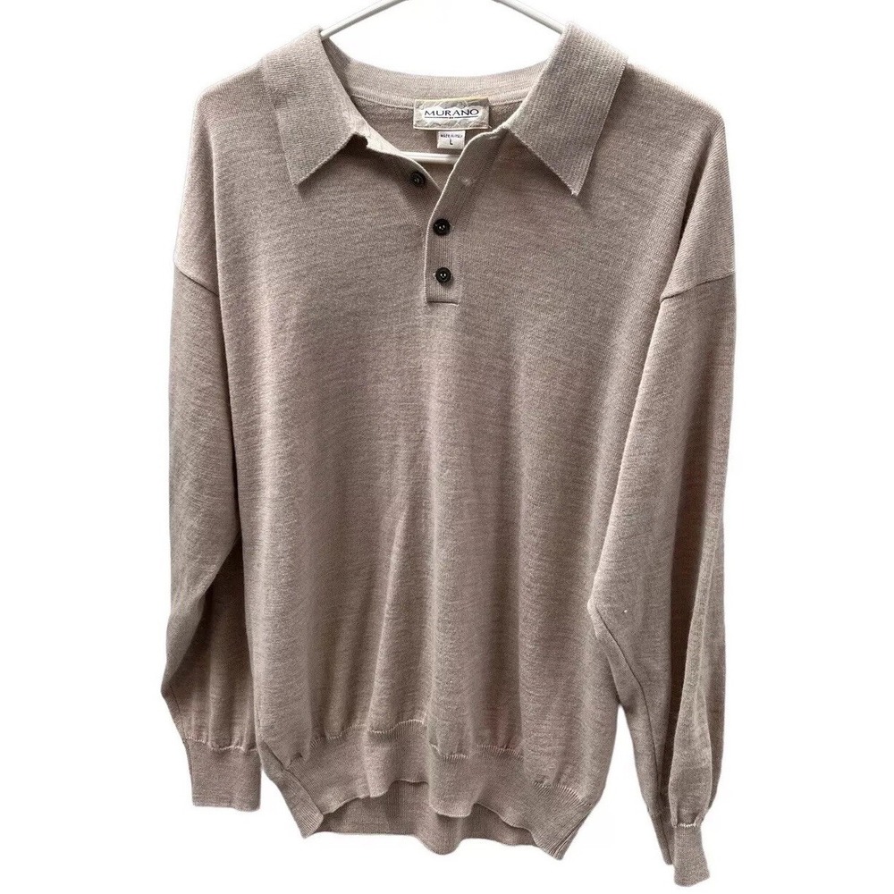 Vintage Murano Wool Blend Pullover Sweater Size Large Mens Italy Beige
